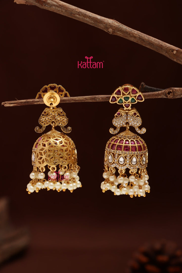 Ethnic Parrot Pearl Jhumka - E1208
