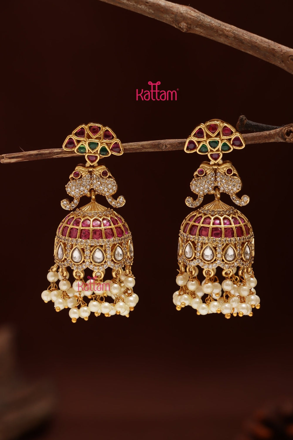 Ethnic Parrot Pearl Jhumka - E1208