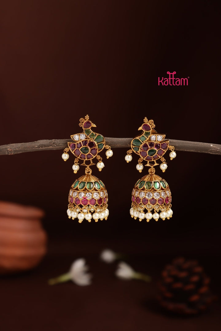 Ethnic Peacock Multistone Jhumka - E1355