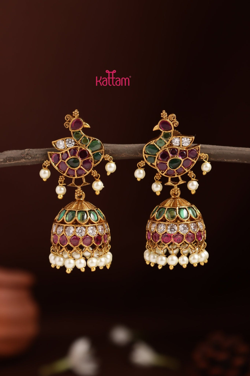 Ethnic Peacock Multistone Jhumka - E1355