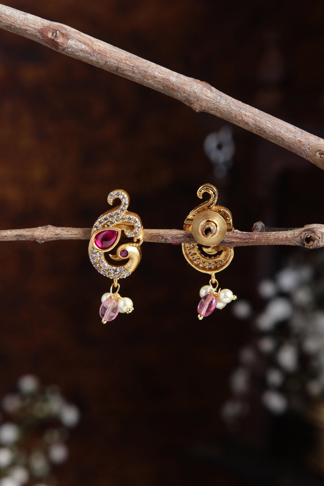 Ethnic Peacock Pink Small Earring - E475