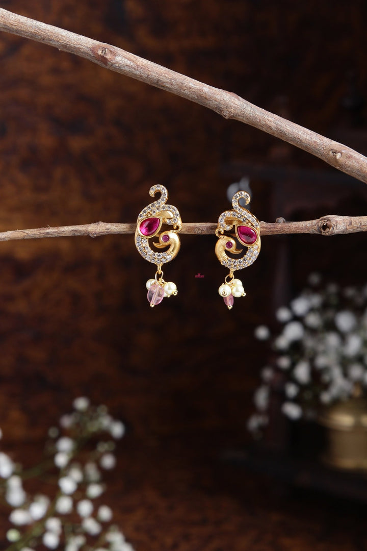 Ethnic Peacock Pink Small Earring - E475