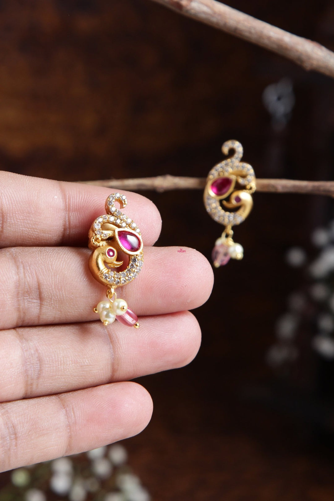 Ethnic Peacock Pink Small Earring - E475