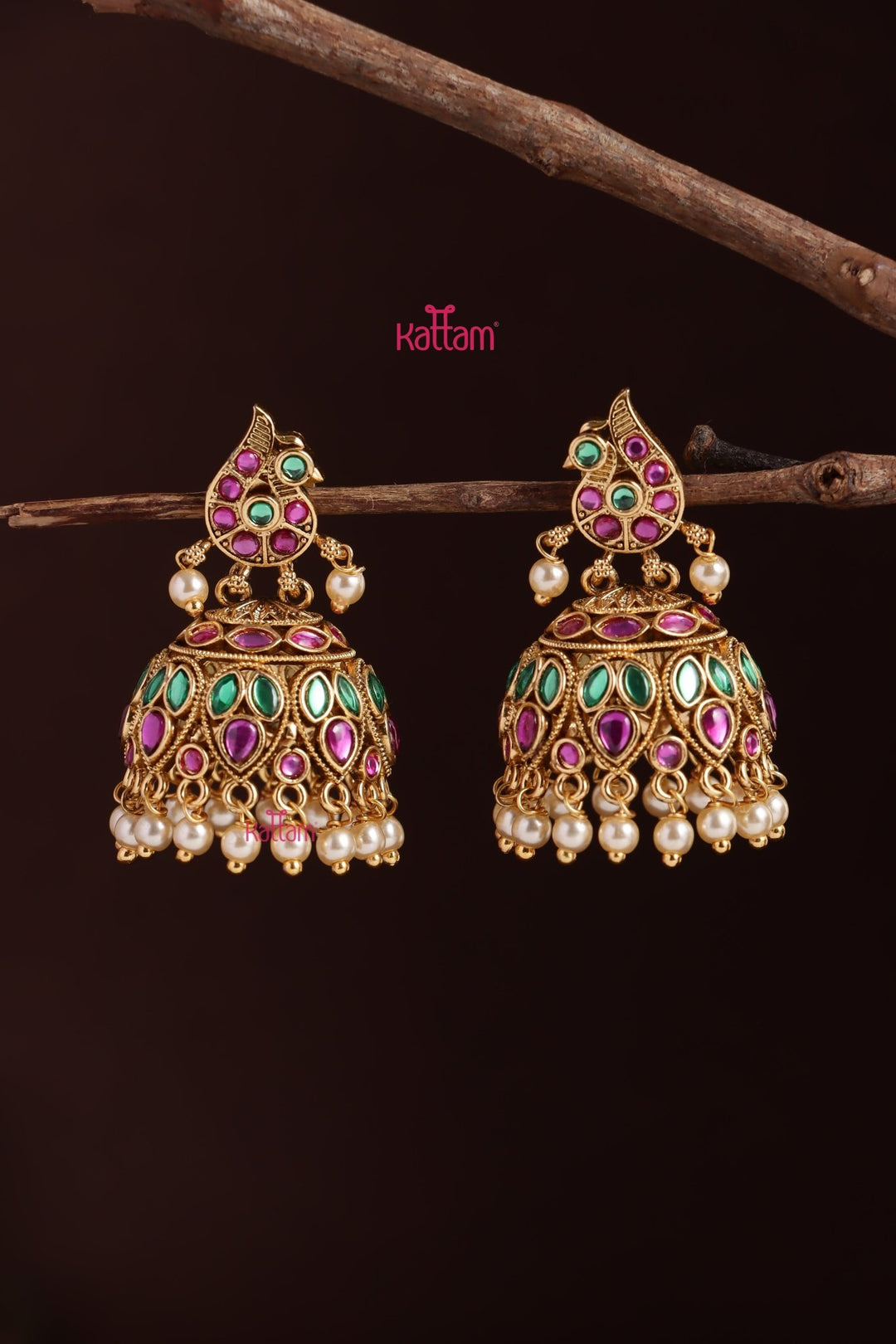 Ethnic Pearl Peacock Jhumka - E1226