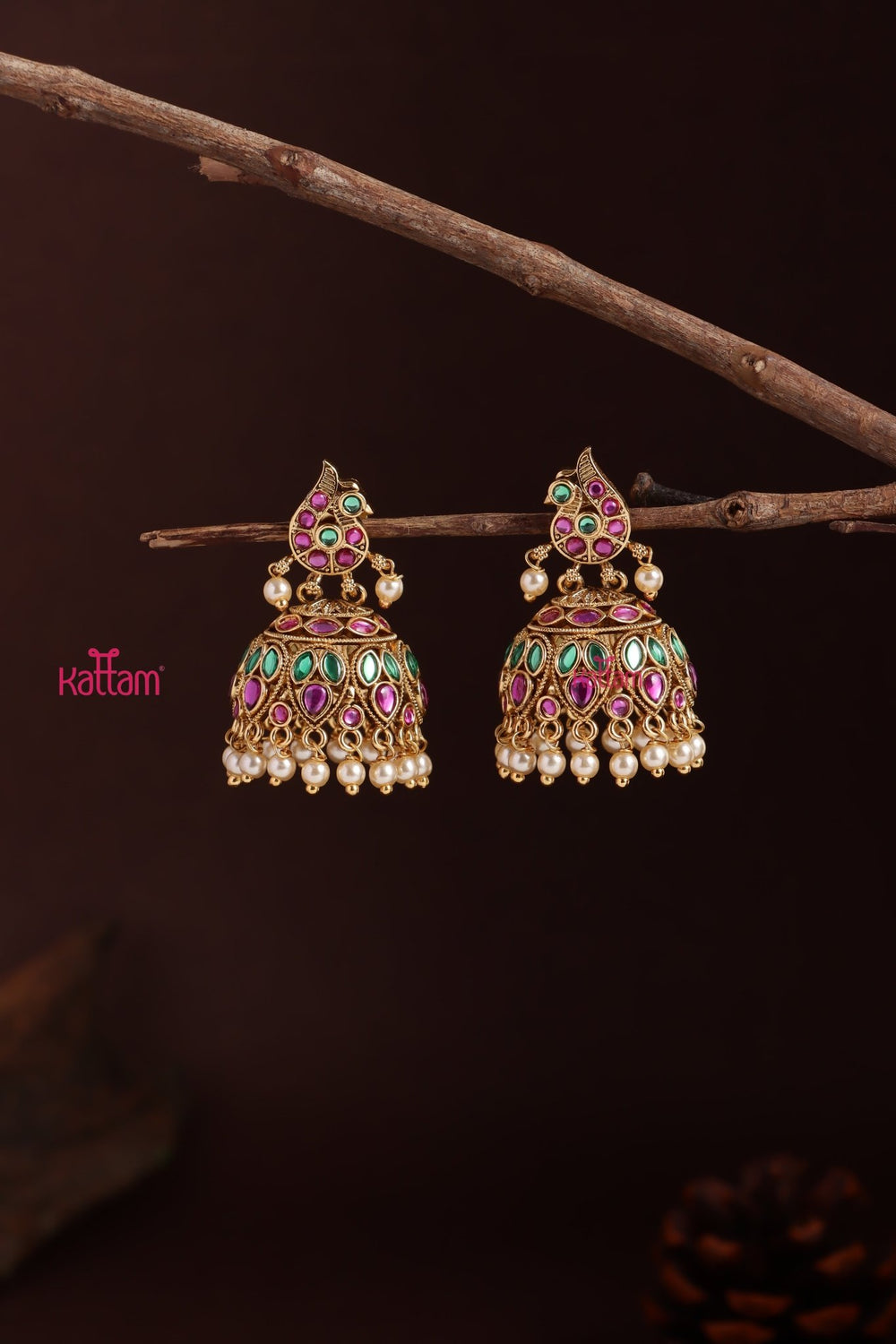 Ethnic Pearl Peacock Jhumka - E1226