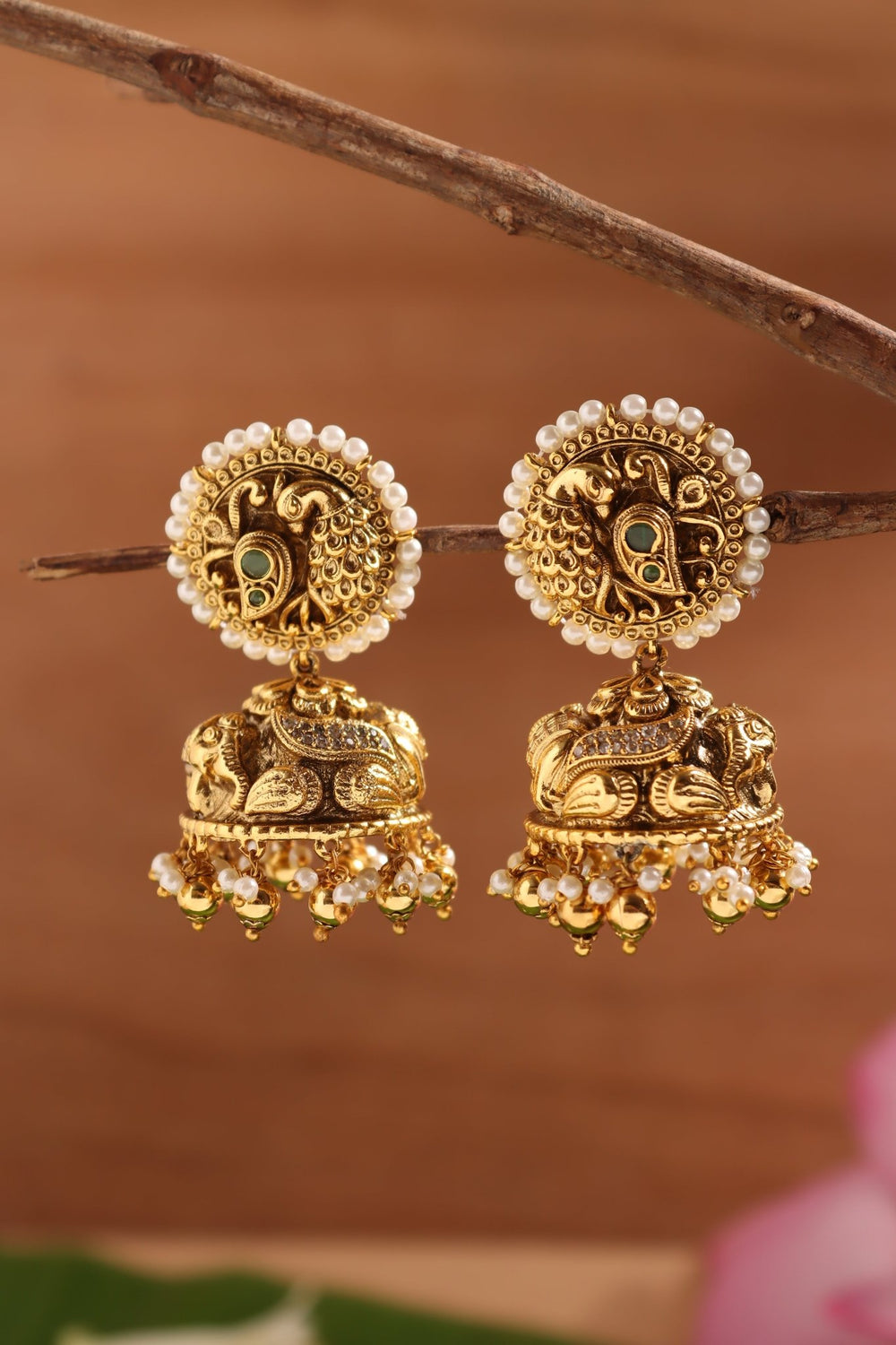 Exquisite Peacock Pearl Jhumka - E1429