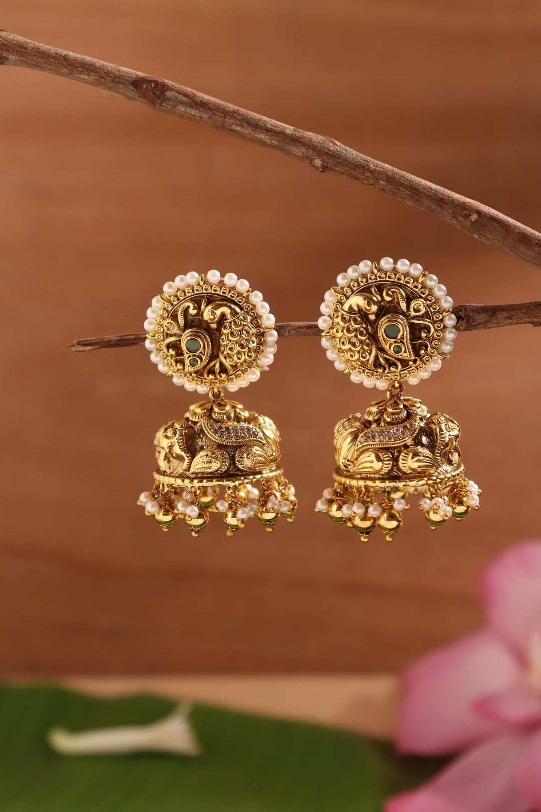 Exquisite Peacock Pearl Jhumka - E1429