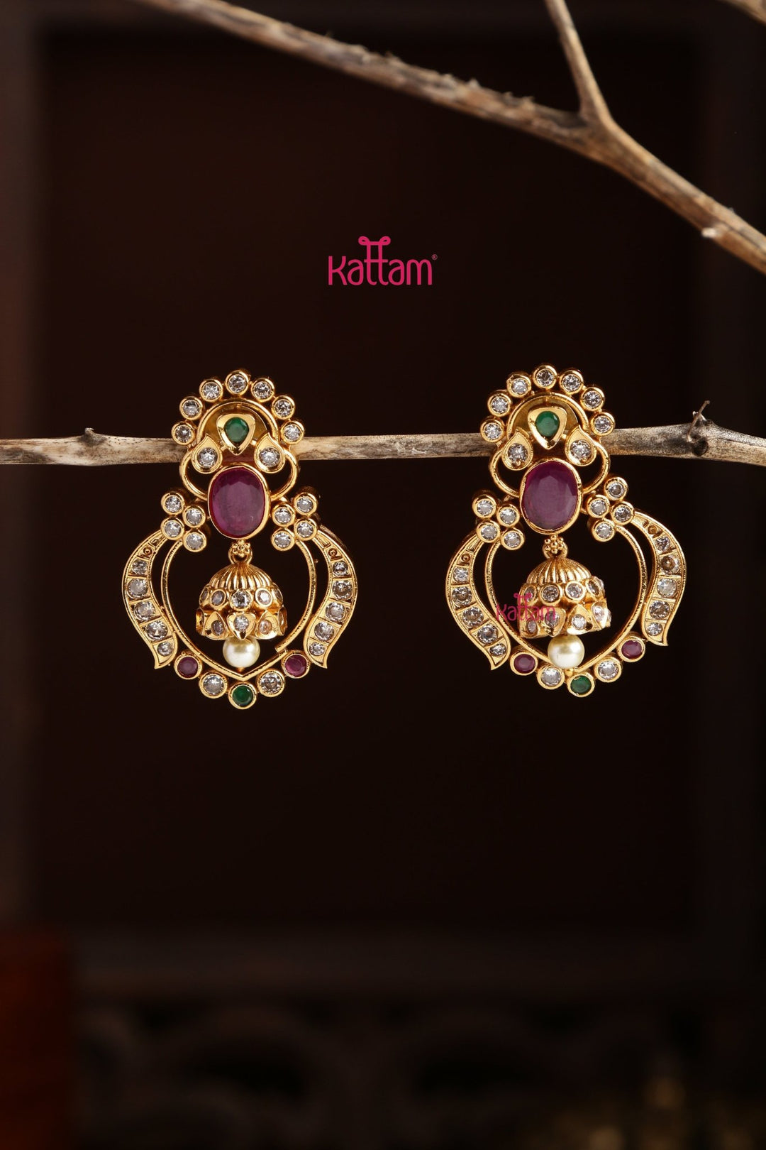 Eyal - Multistone Jhumka Drop Earring - E1297