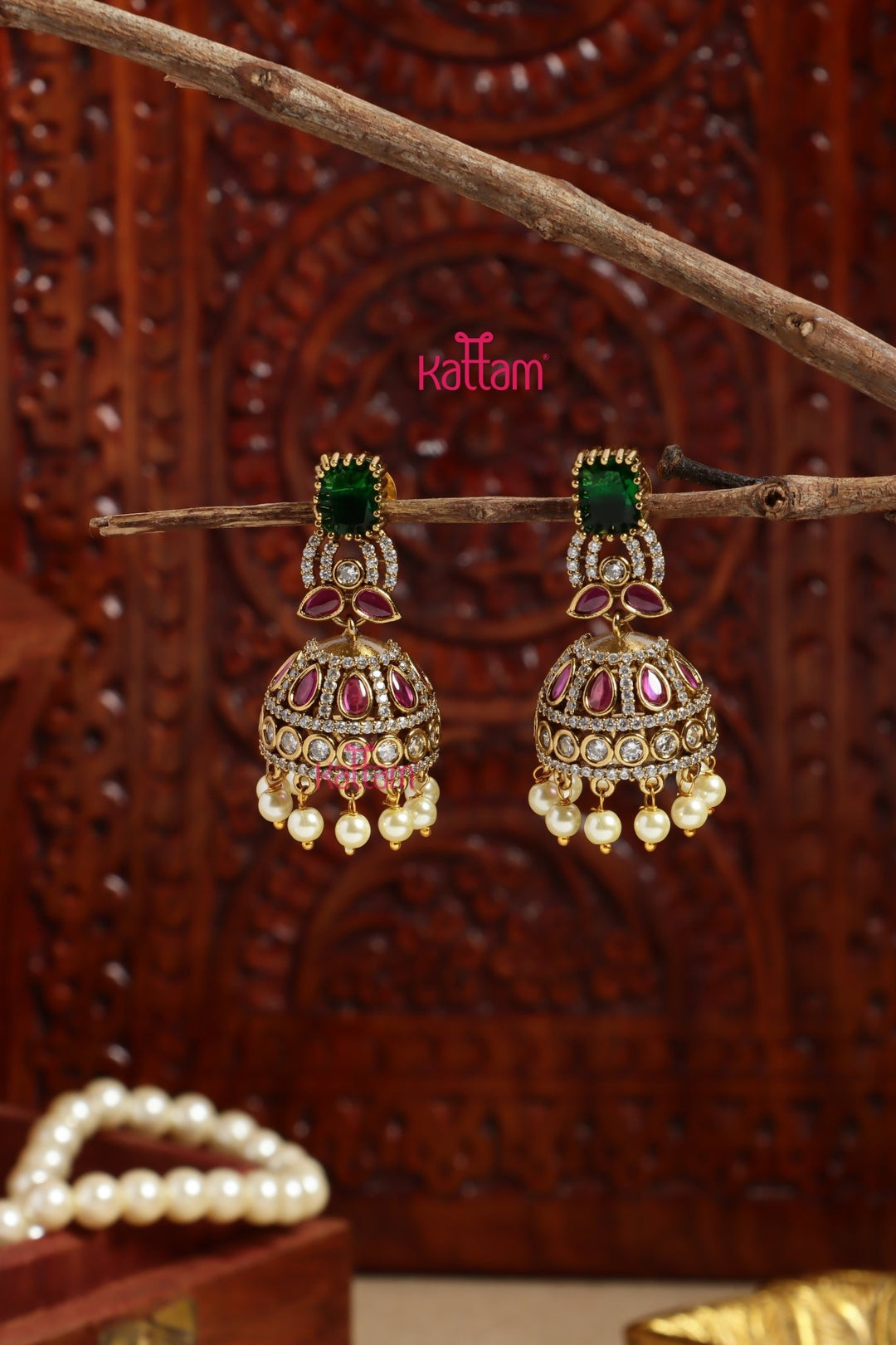 Faritha - AD Multi Stone Jhumka - E1199