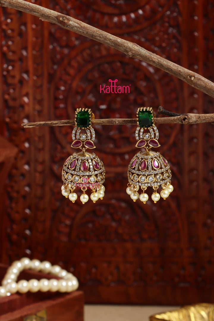 Faritha - AD Multi Stone Jhumka - E1199