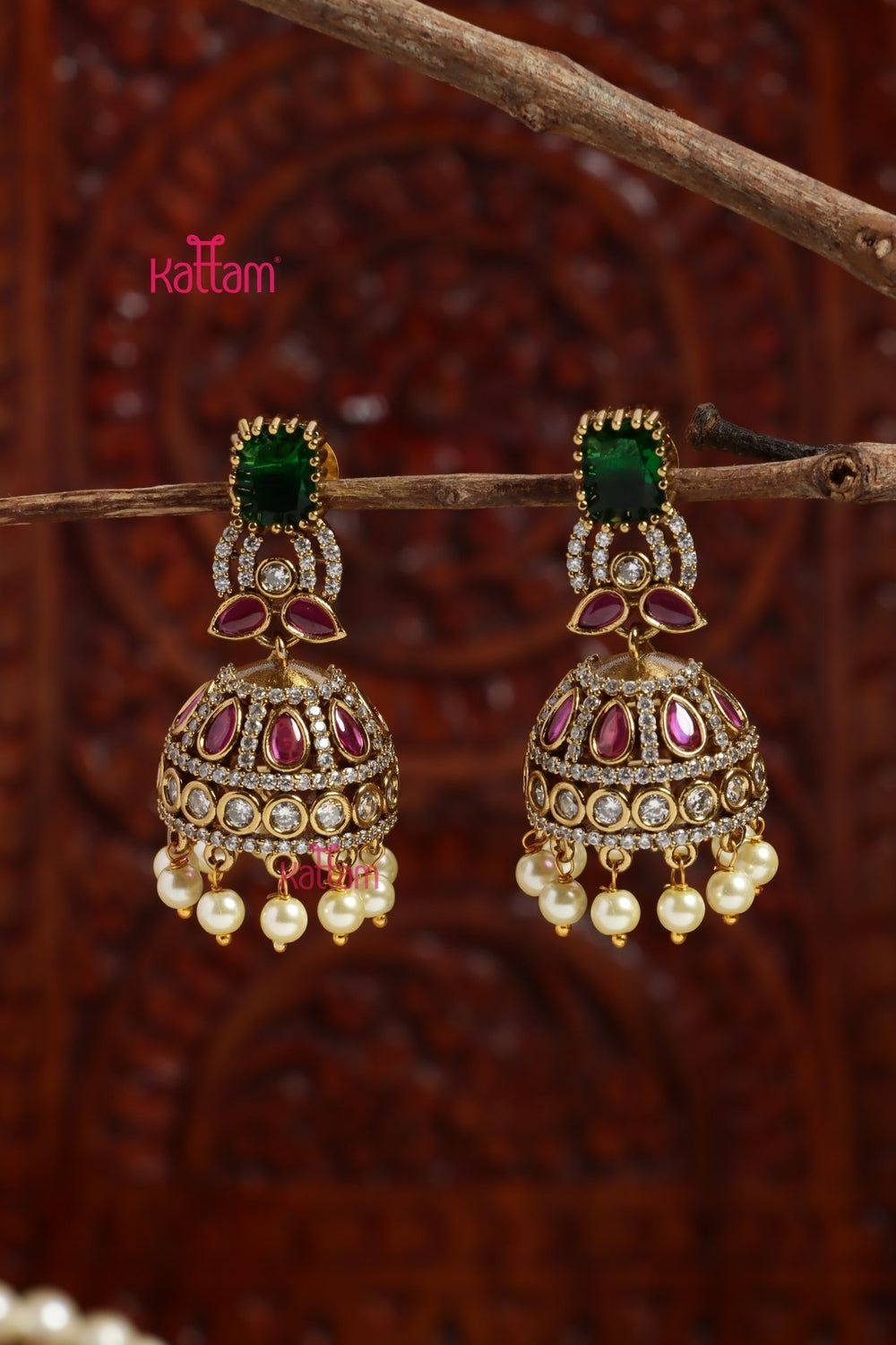 Faritha - AD Multi Stone Jhumka - E1199