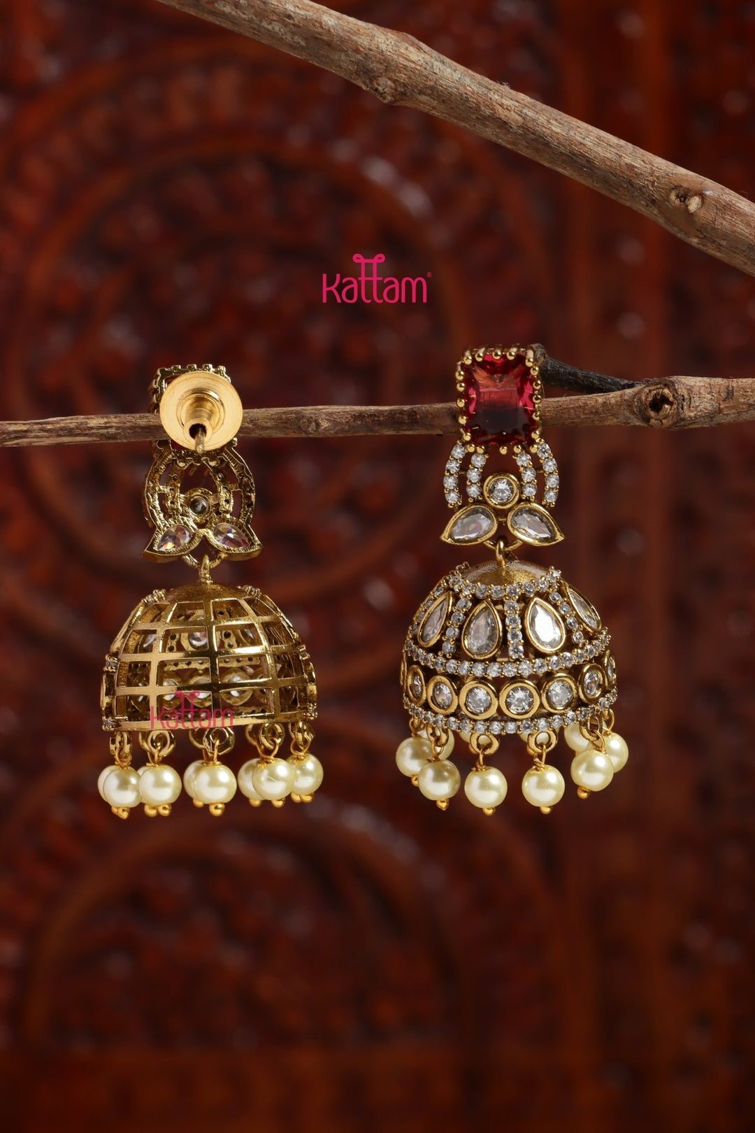 Faritha - AD Ruby Stone Jhumka - E1200