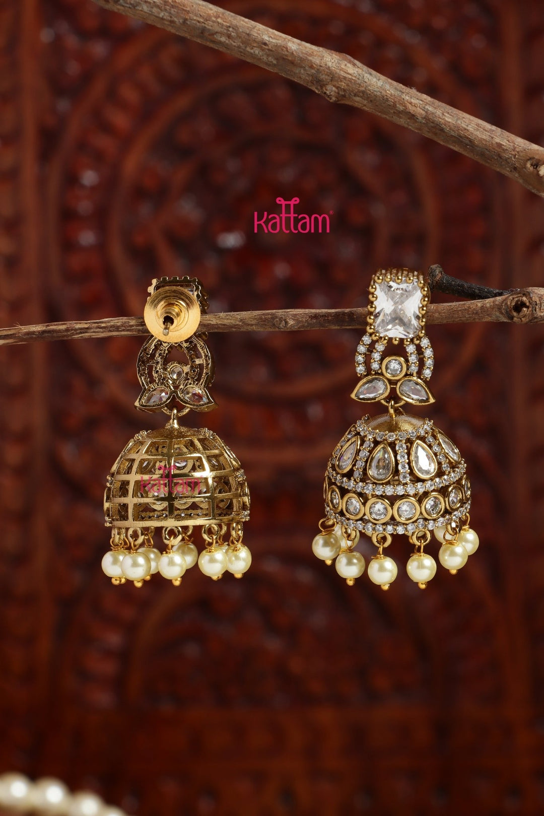 Faritha - AD White Stone Jhumka - E1197