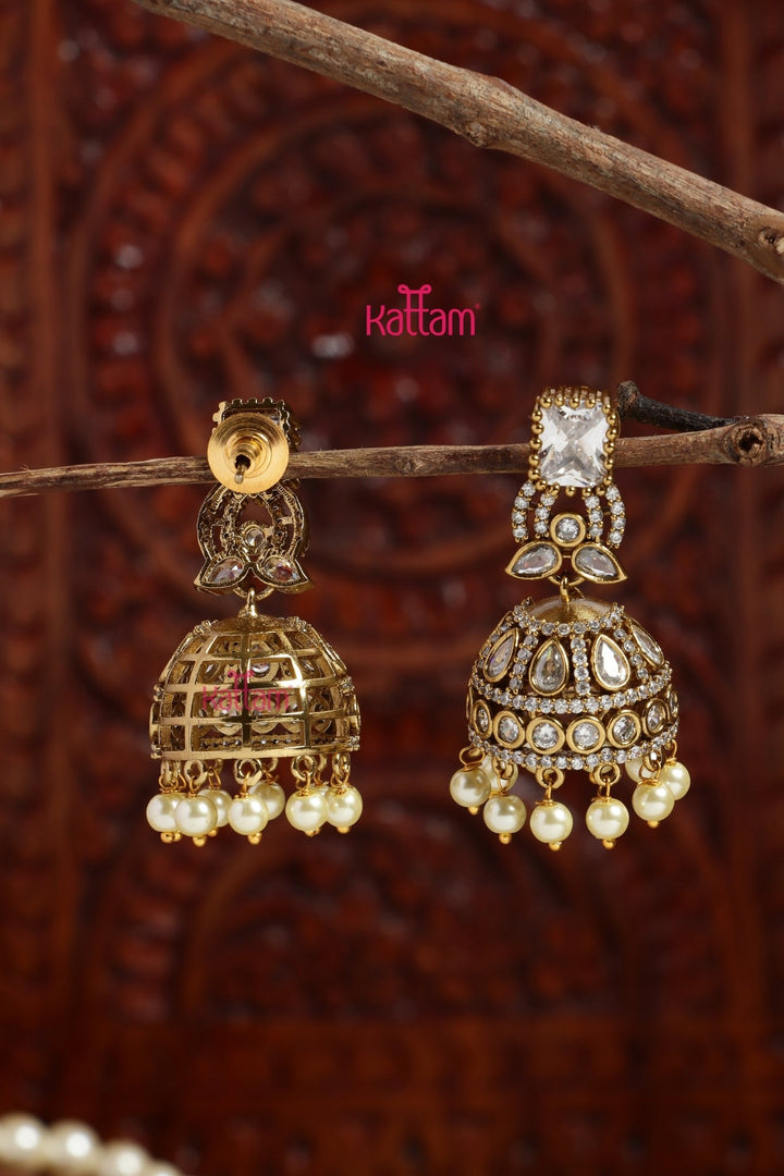 Faritha - AD White Stone Jhumka - E1197