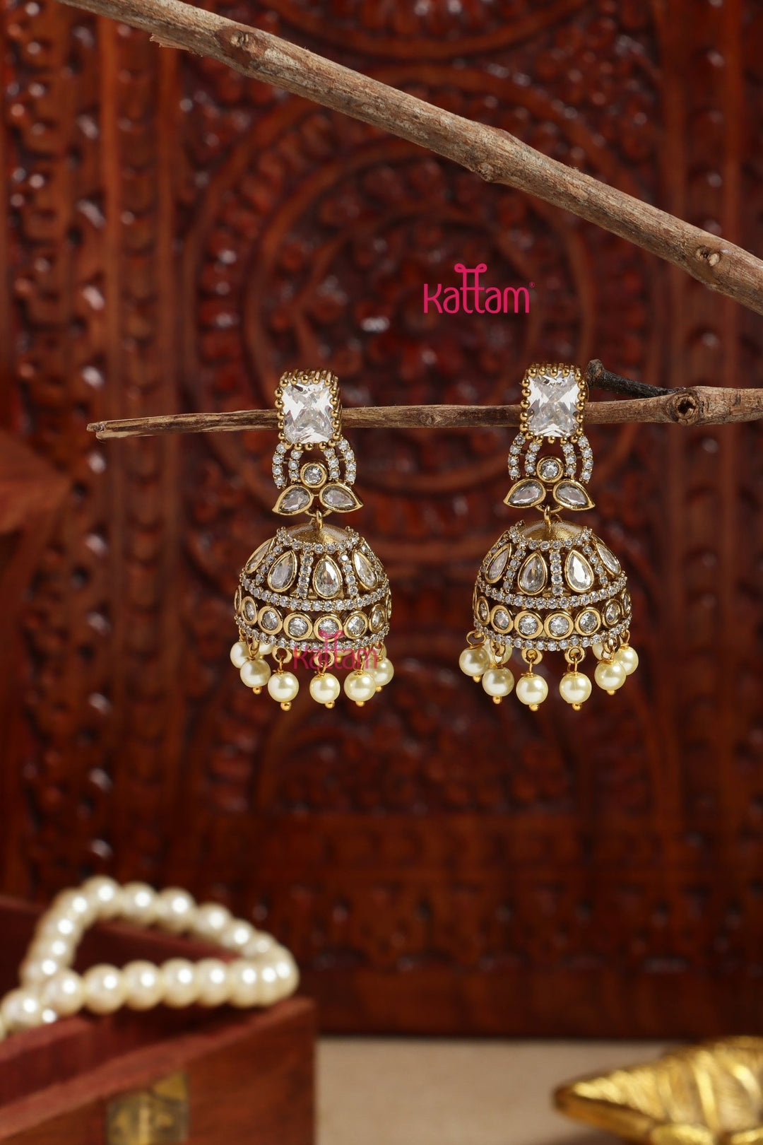 Faritha - AD White Stone Jhumka - E1197