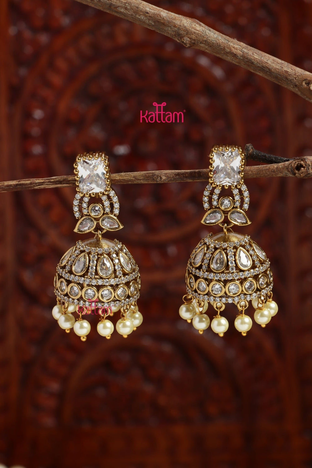 Faritha - AD White Stone Jhumka - E1197
