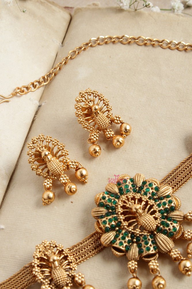 Feather Peacock Green Stone Choker - N2606