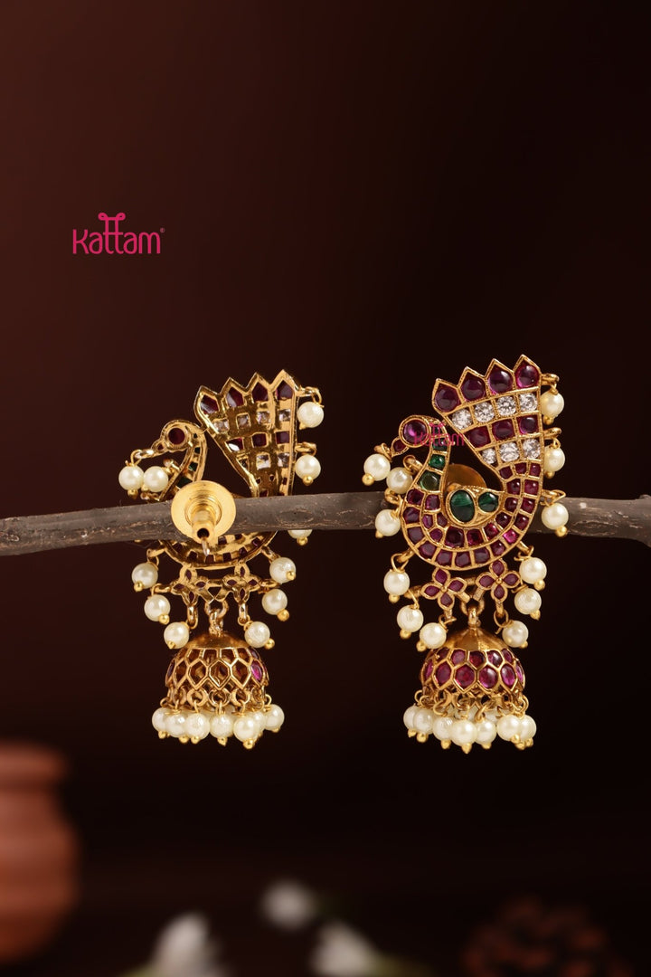 Feather Peacock Kemp Jhumka - E1356