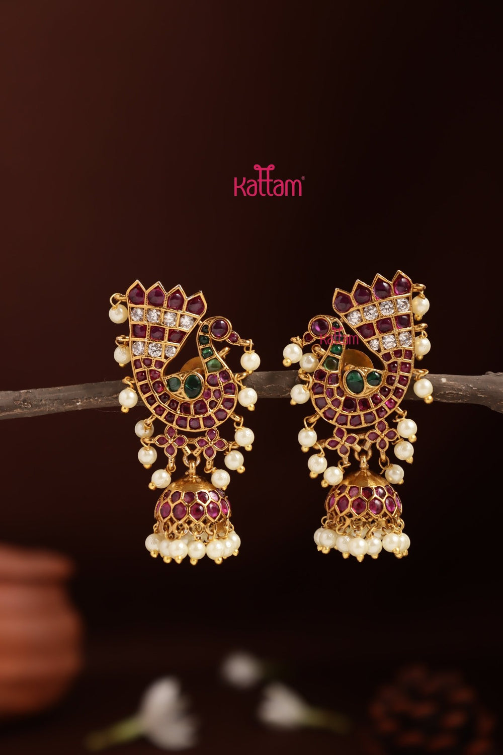 Feather Peacock Kemp Jhumka - E1356