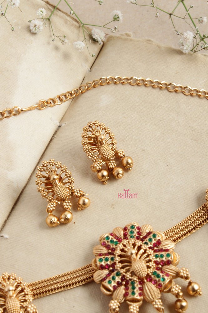 Feather Peacock Ruby Green Stone Choker - N2607