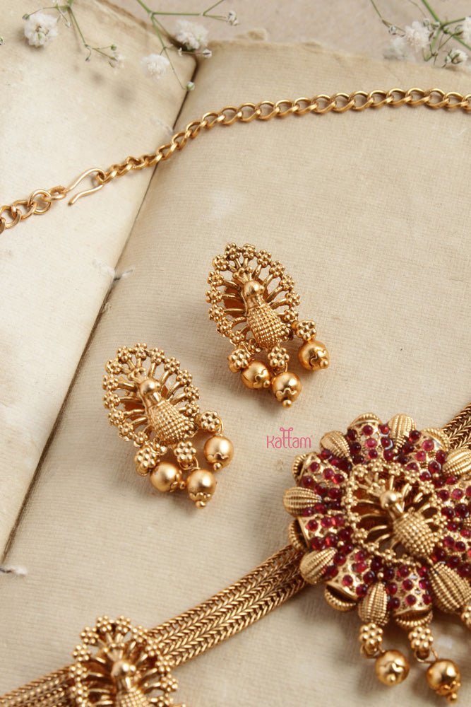 Feather Peacock Ruby Stone Choker - N2608