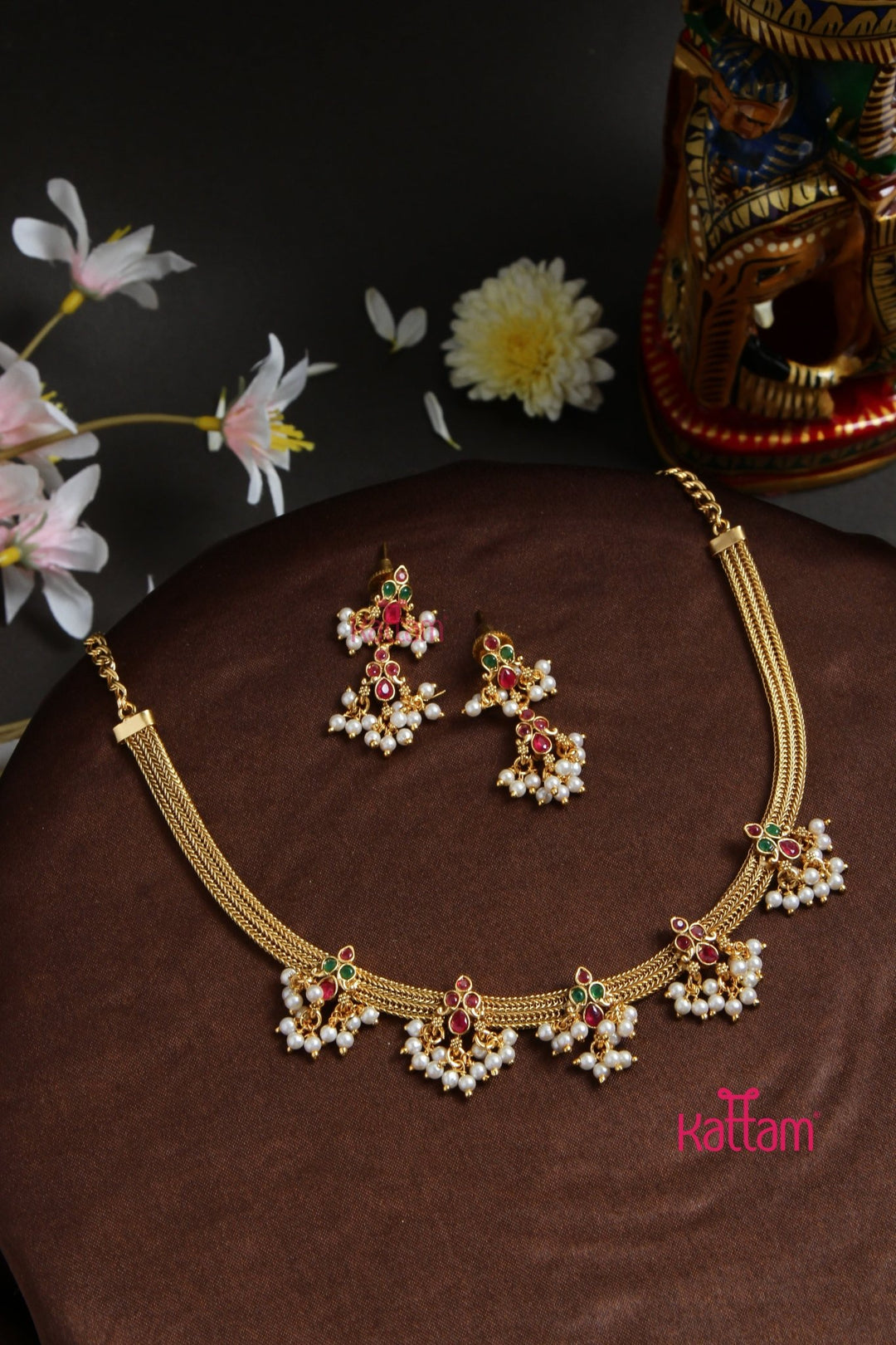 Five Peacock Attigai Choker - N3162