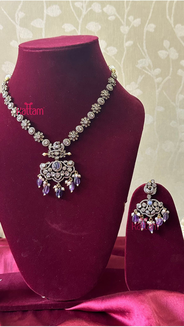 Flora Victorian AD Purple Short Necklace - N5041
