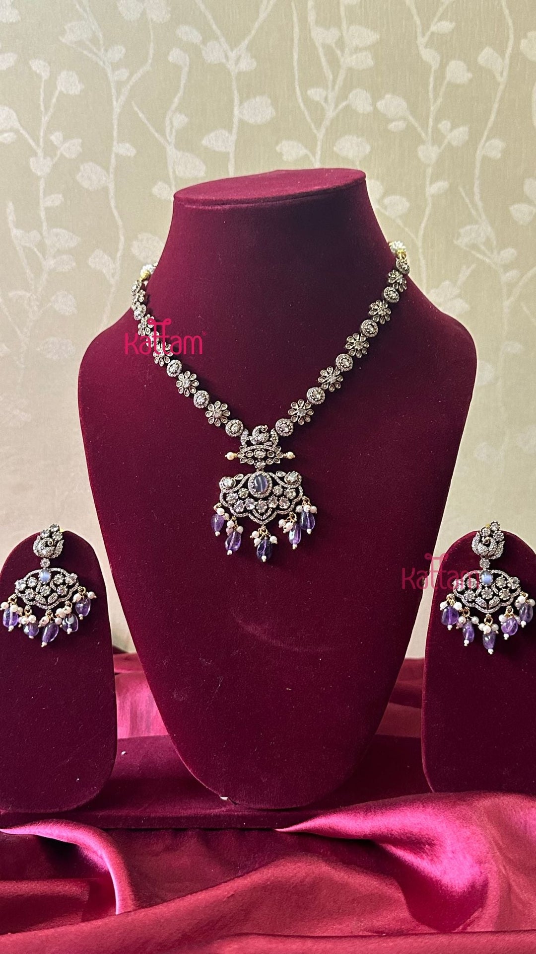 Flora Victorian AD Purple Short Necklace - N5041