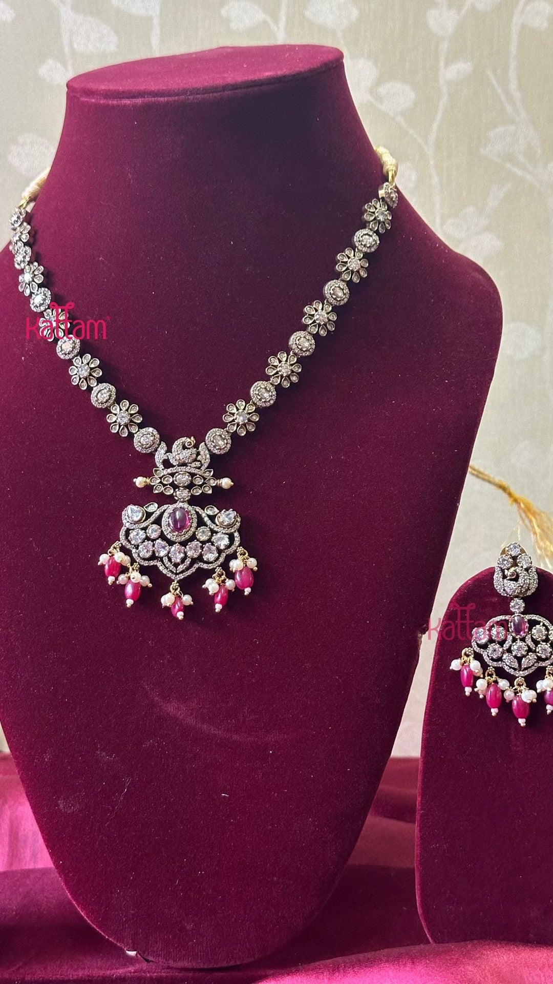 Flora Victorian AD Ruby Short Necklace - N5042