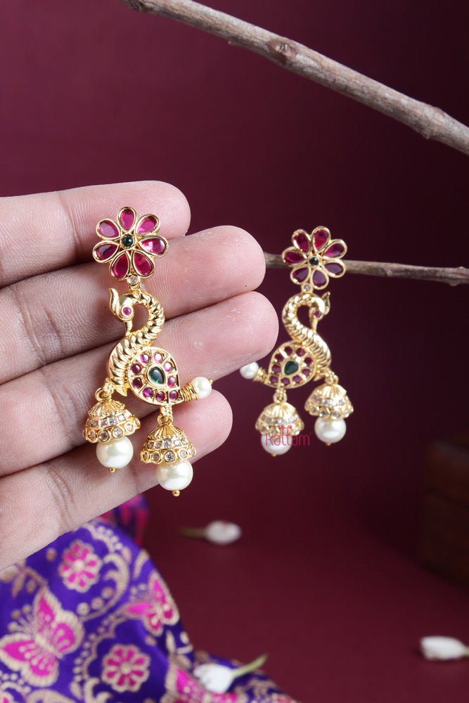 Floral Peacock Drop Earring - E540