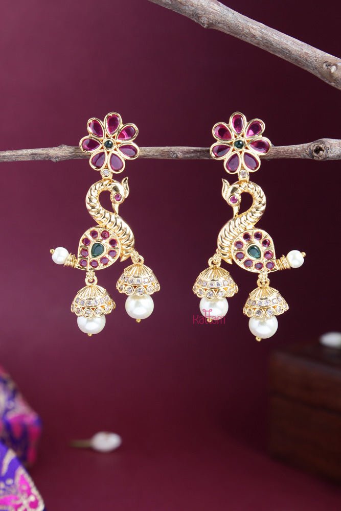 Floral Peacock Drop Earring - E540