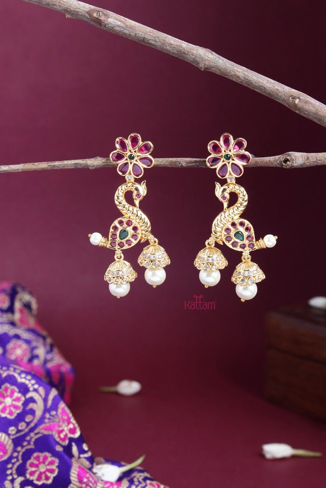 Floral Peacock Drop Earring - E540