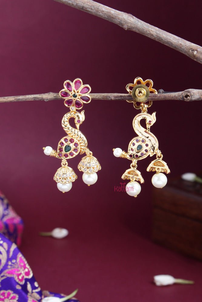 Floral Peacock Drop Earring - E540