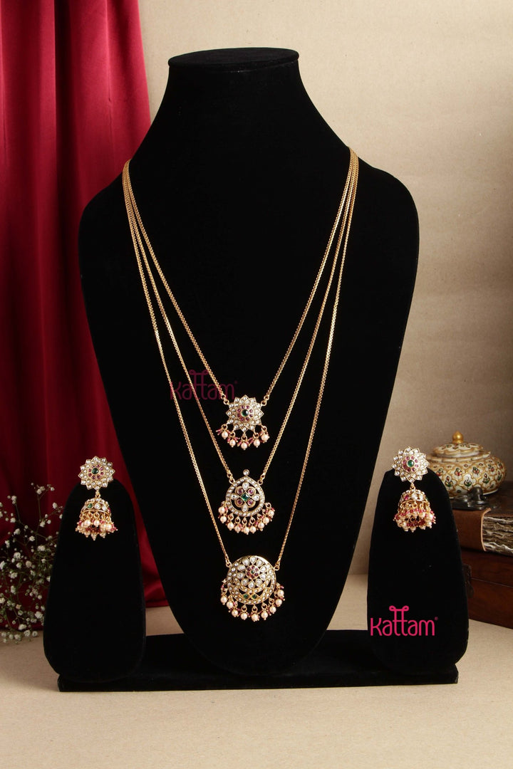 Flower Chandbali Three Layered Chain - N2798