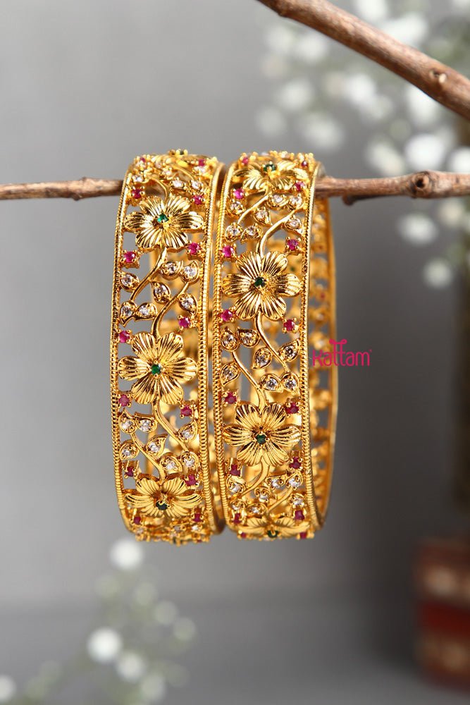 Flower Design Stone Bangle - B367 - V4