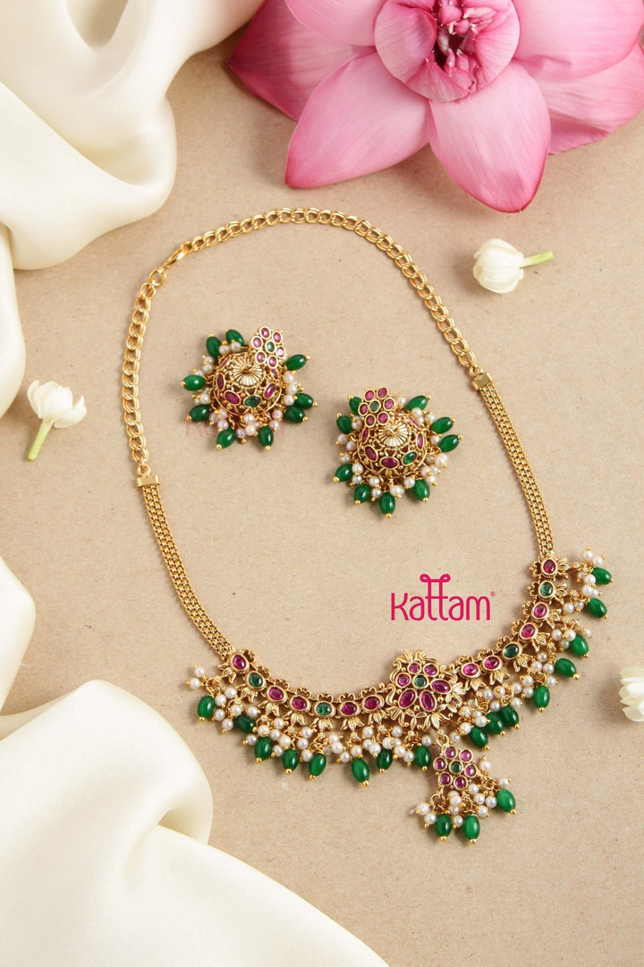 Flower Drop Beaded Choker - N2777