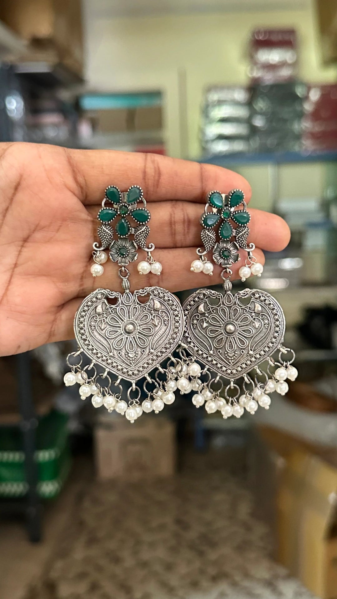 Flower Heart Pearls Drop Earring - E660