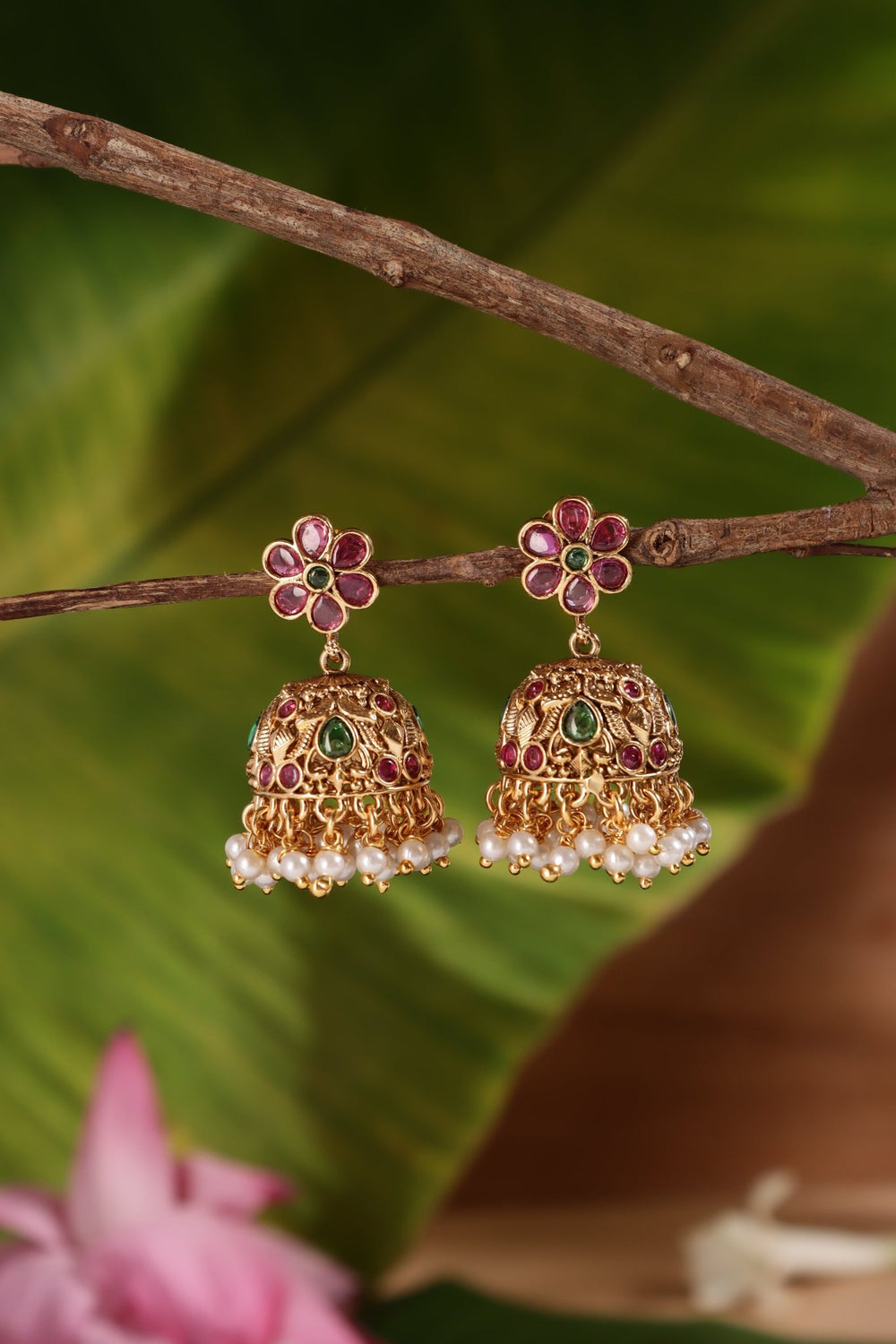 Flower Pearls Jhumka - E1446