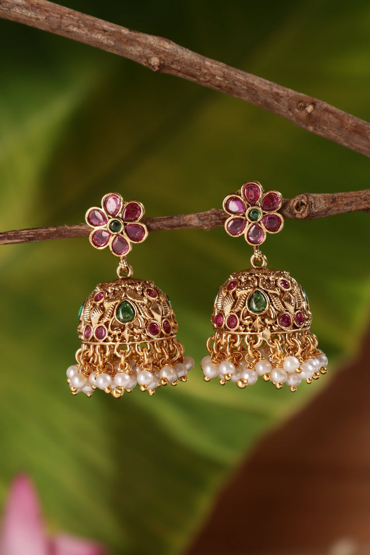 Flower Pearls Jhumka - E1446
