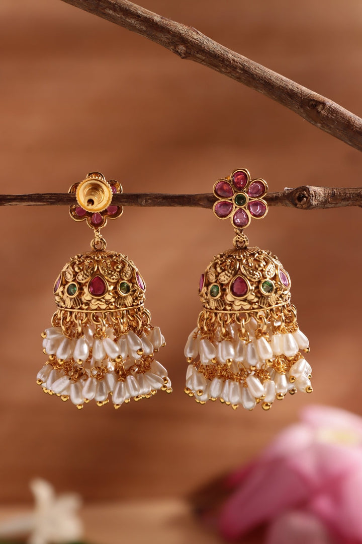 Flower Rice Pearls Jhumka - E1455