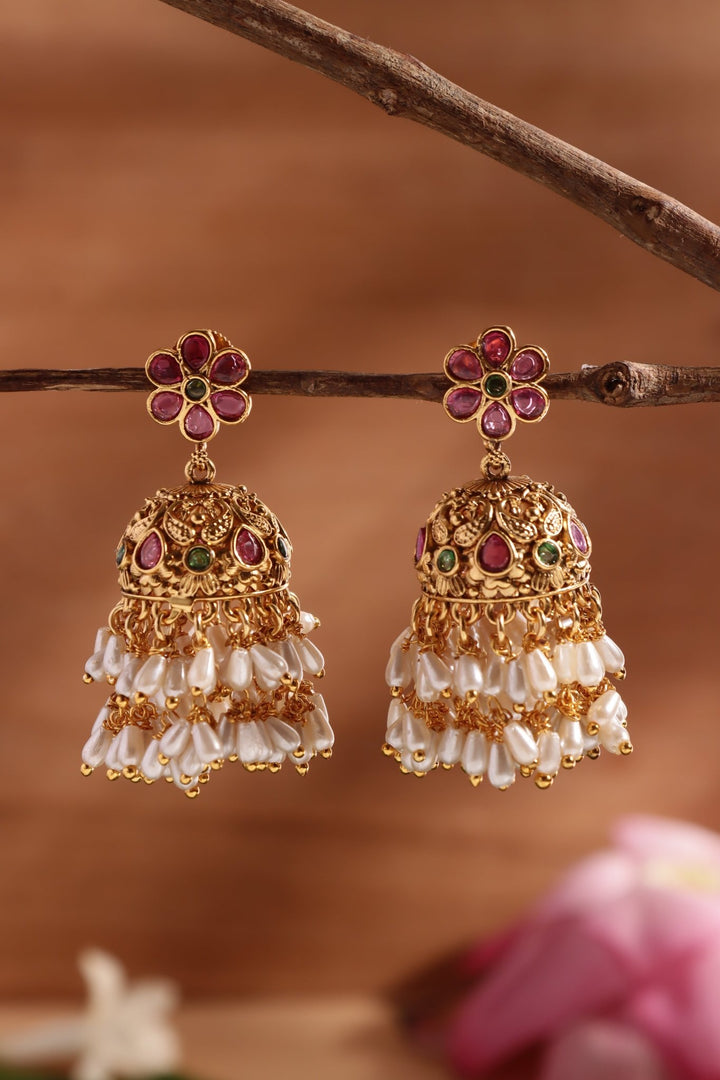 Flower Rice Pearls Jhumka - E1455