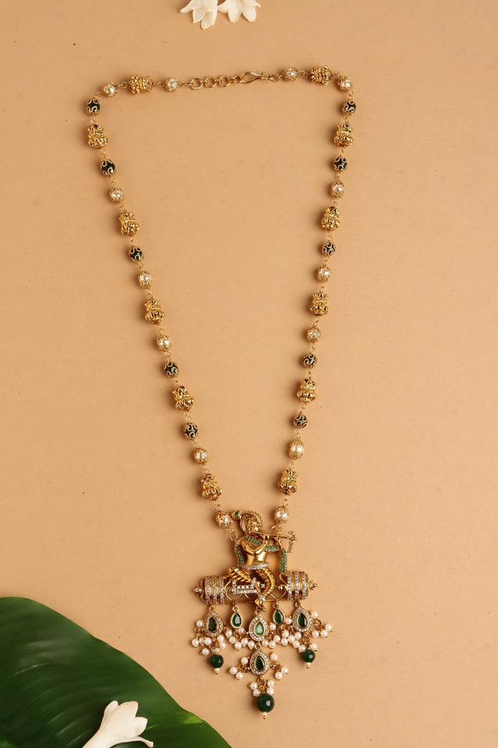 Flute Krishna Pendant Pearl Mala - Design 1 - N4102