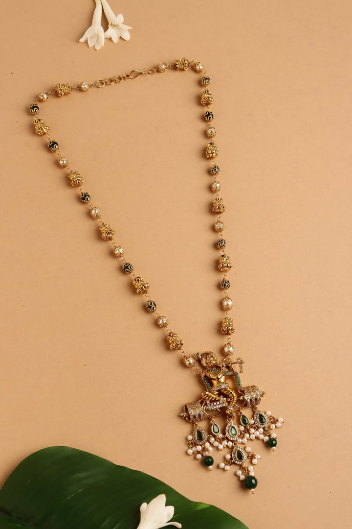 Flute Krishna Pendant Pearl Mala - Design 1 - N4102
