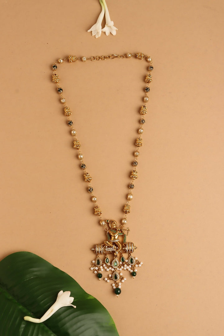 Flute Krishna Pendant Pearl Mala - Design 1 - N4102