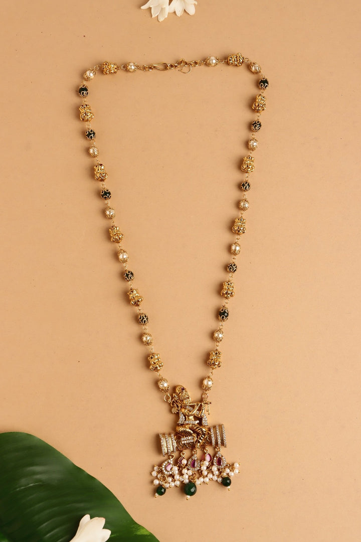 Flute Krishna Pendant Pearl Mala - Design 2 - N4103
