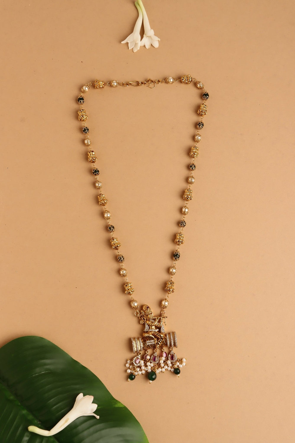 Flute Krishna Pendant Pearl Mala - Design 2 - N4103