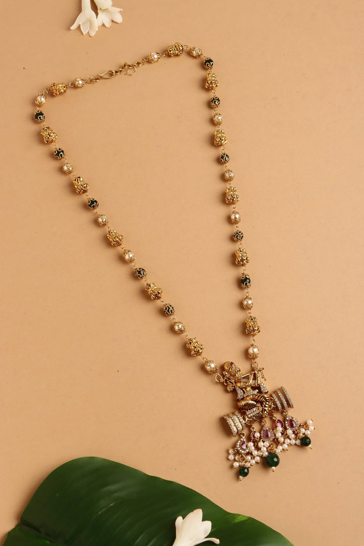 Flute Krishna Pendant Pearl Mala - Design 2 - N4103