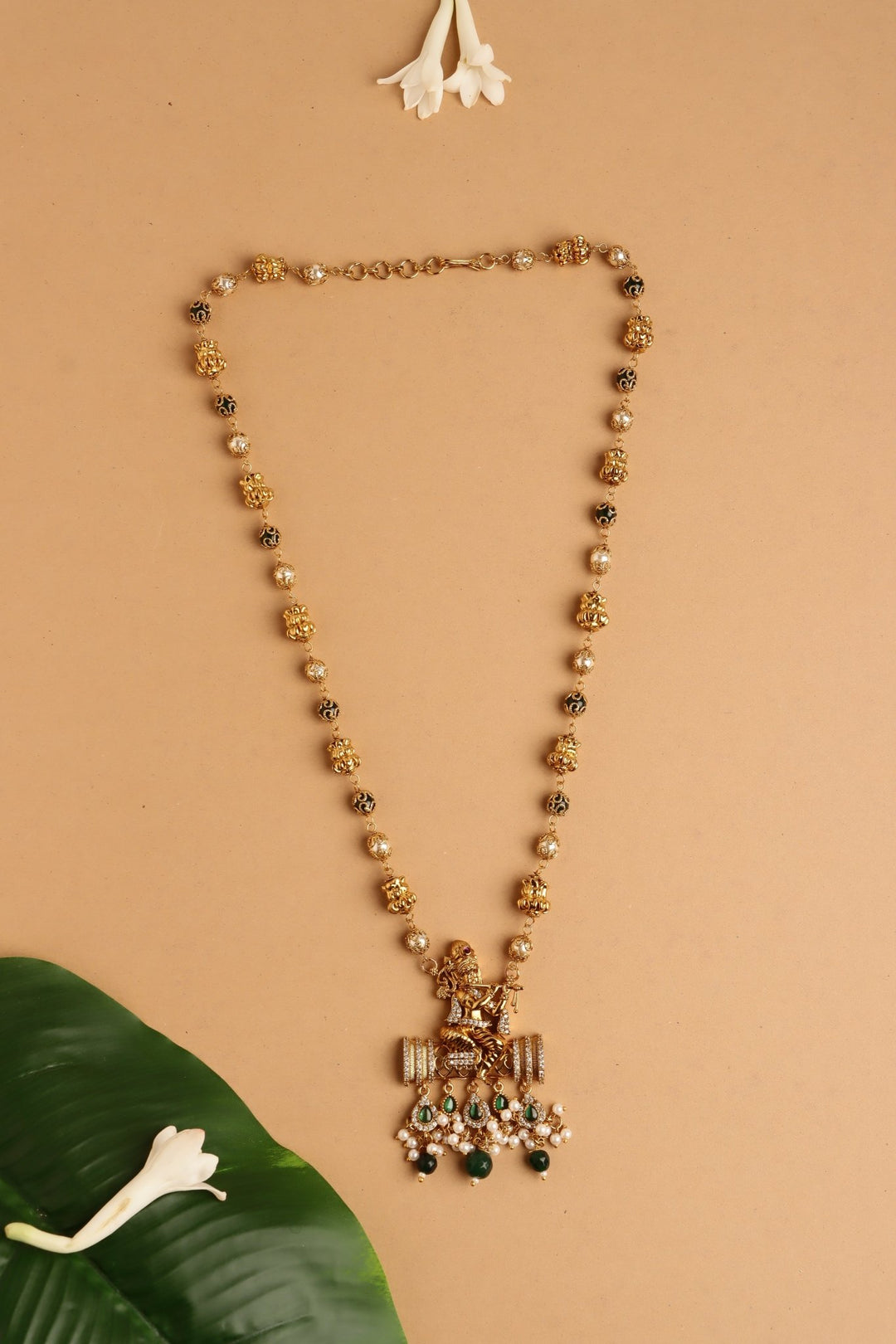 Flute Krishna Pendant Pearl Mala - Design 3 - N4104