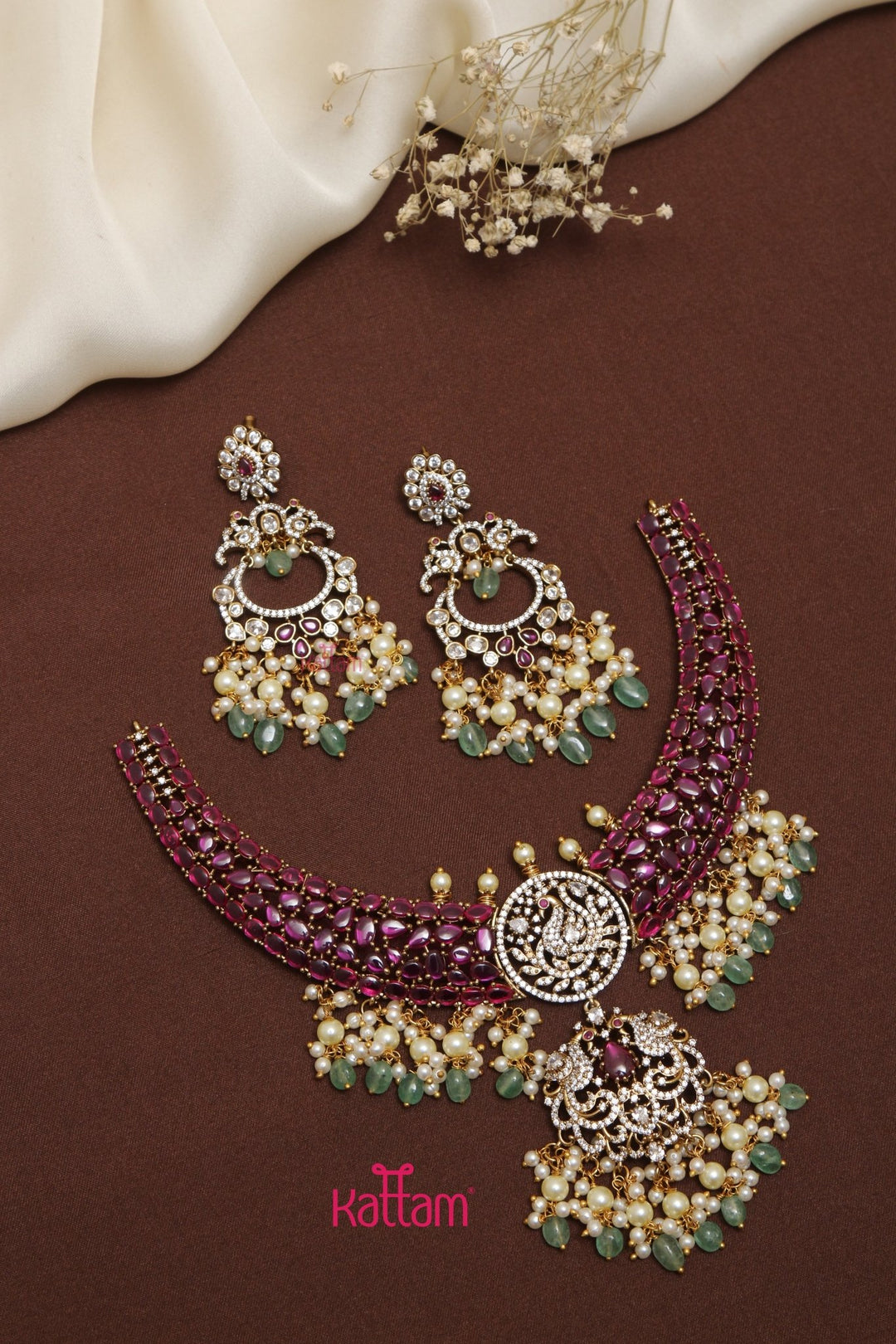 Gajal - Peacock Pearl Choker - N5234