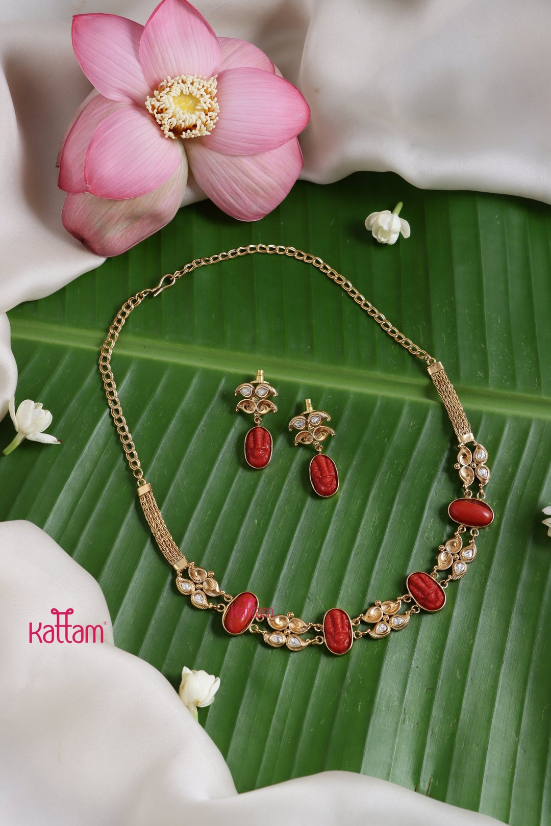 Ganesha Coral Block Choker Set - N3750